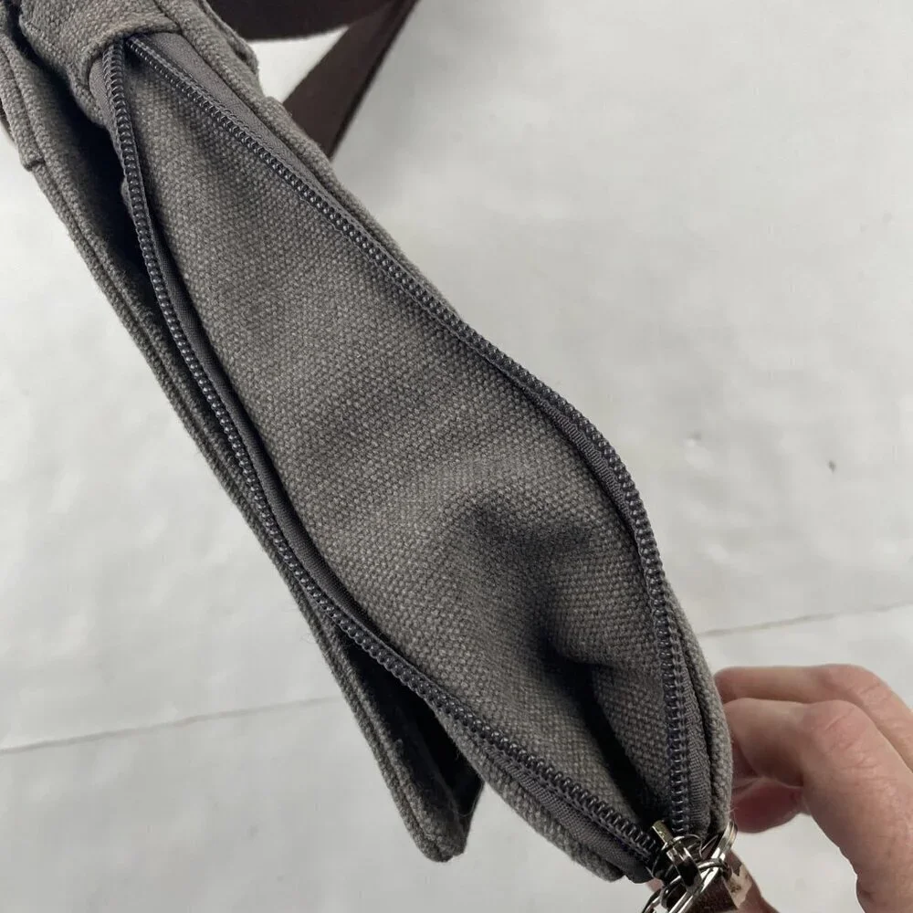 Sechunk Travel Crossbody Shoulder Bag Gray Canvas Front Flap Multiple Pockets